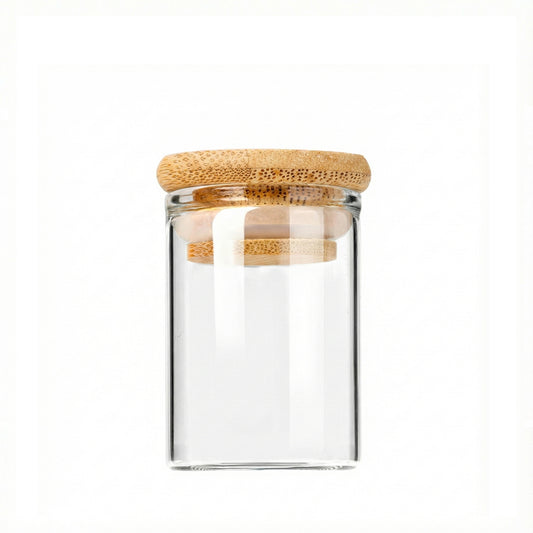 4oz Glass Storage Jar with Wooden Lid – Custom Logo Print or Etched Lid