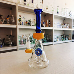 CUSTOM | 8 Inch Color-Block Donut Perc Beaker Glass Bong