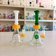 CUSTOM | 8 Inch Color-Block Donut Perc Beaker Glass Bong