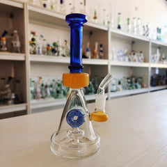 CUSTOM | 8 Inch Color-Block Donut Perc Beaker Glass Bong