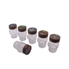 Clear Glass Skull Shaped Jar with Printed Wood Lid