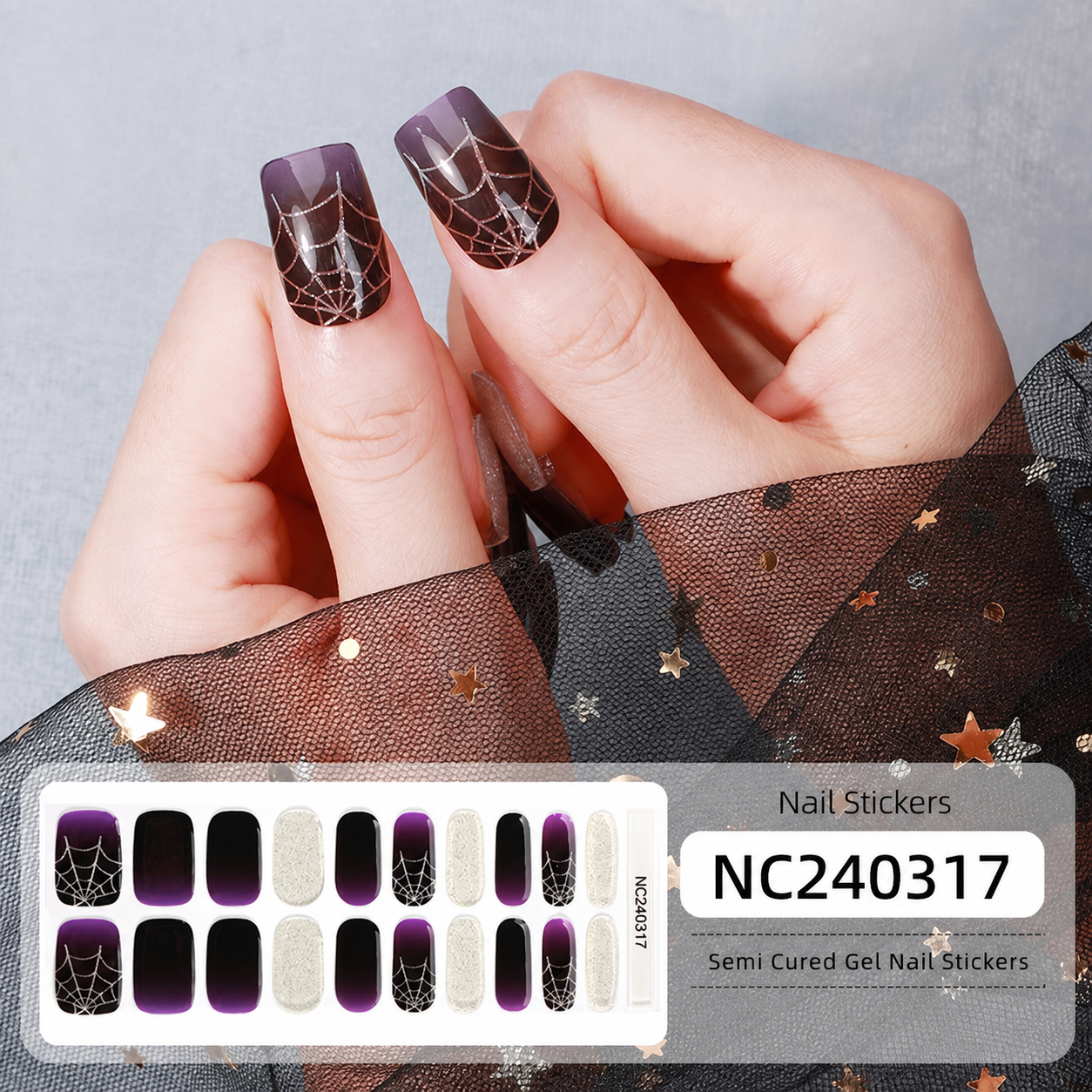 Semi-Cured Gel Nail Wraps - Midnight Web Glow🕸️💜