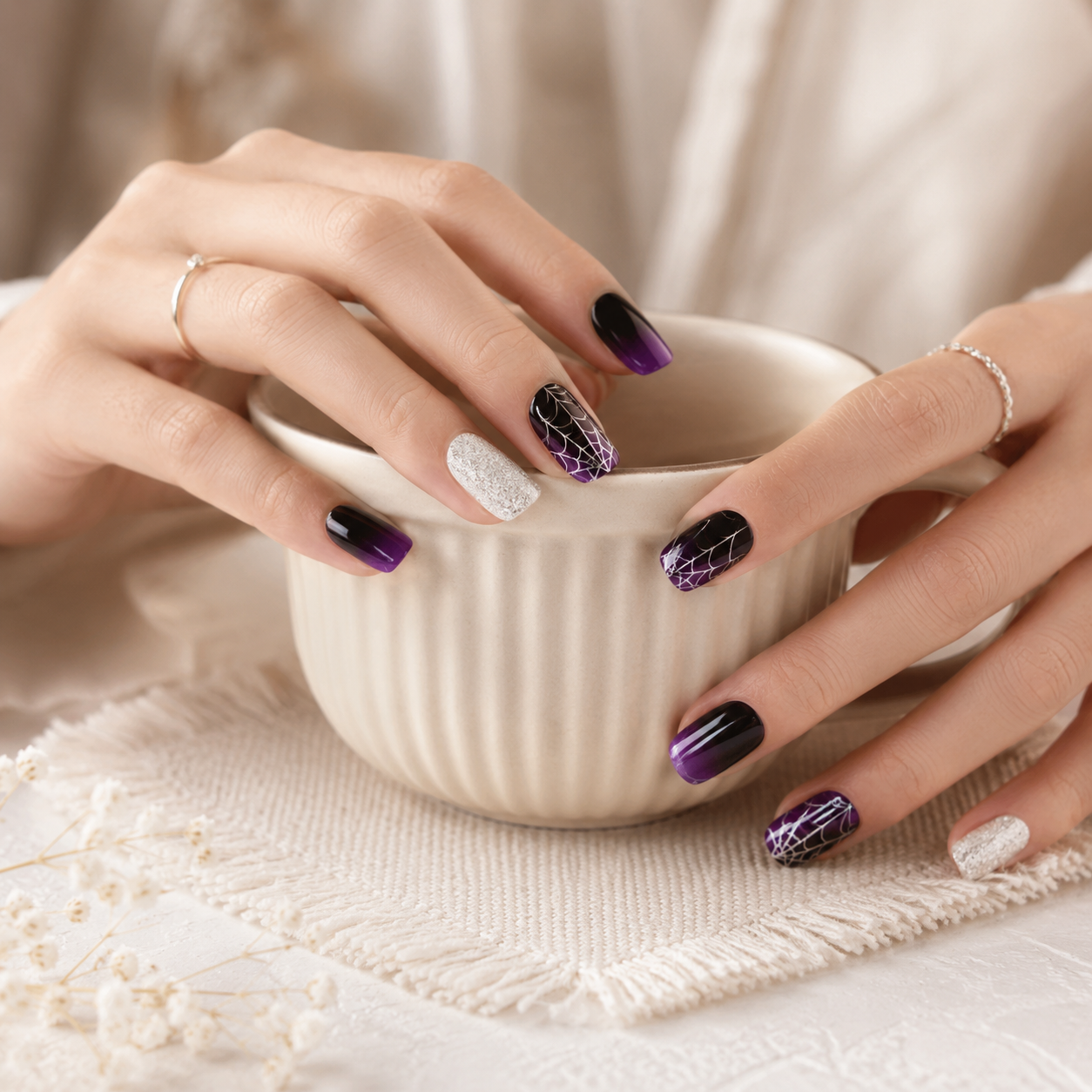 Semi-Cured Gel Nail Wraps - Midnight Web Glow🕸️💜