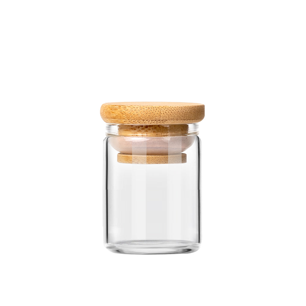 1oz/1g Stash Glass Jar with Bamboo Lid for Food Spice Flower Multiple Storage Uses
