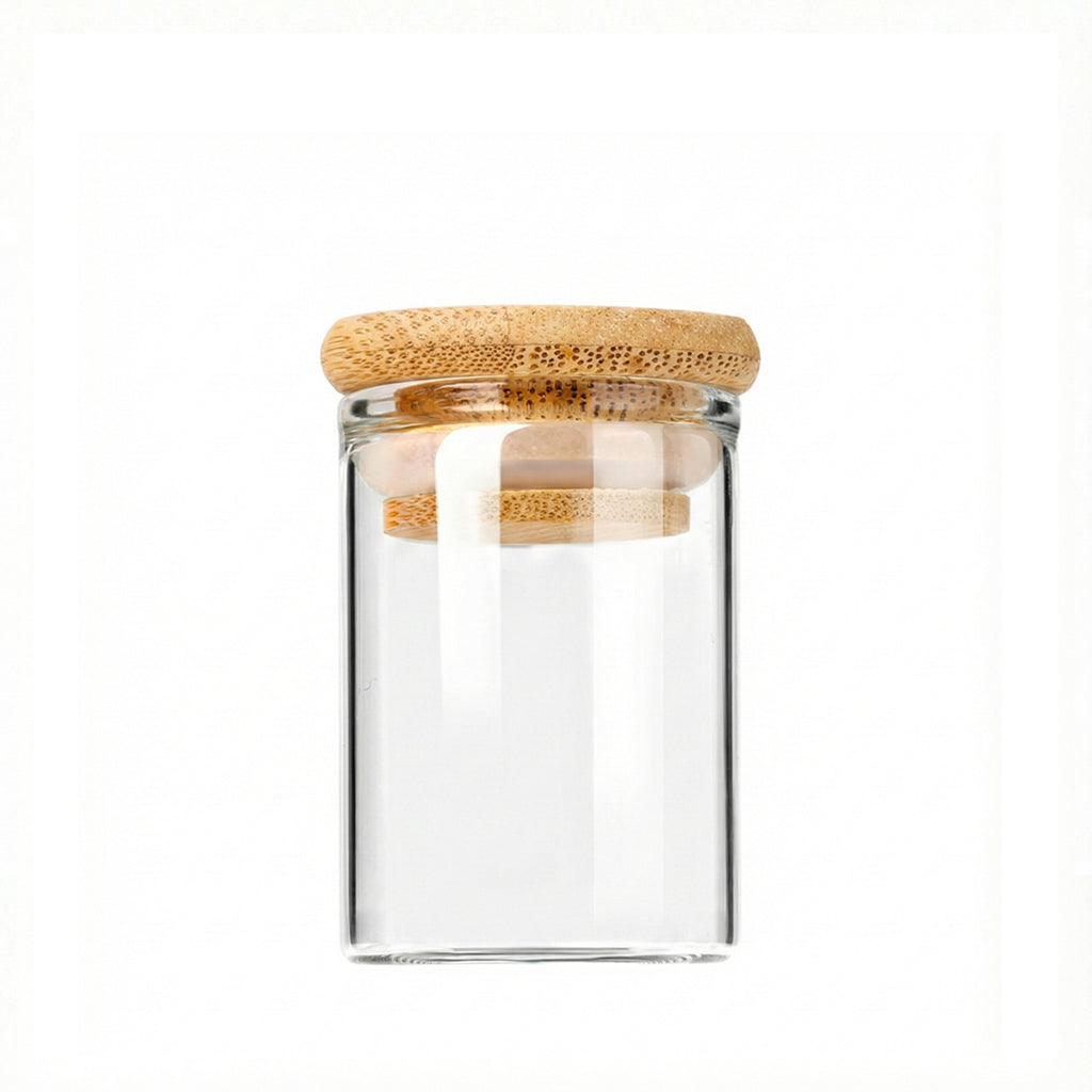 4oz Glass Storage Jar with Wooden Lid – Custom Logo Print or Etched Lid