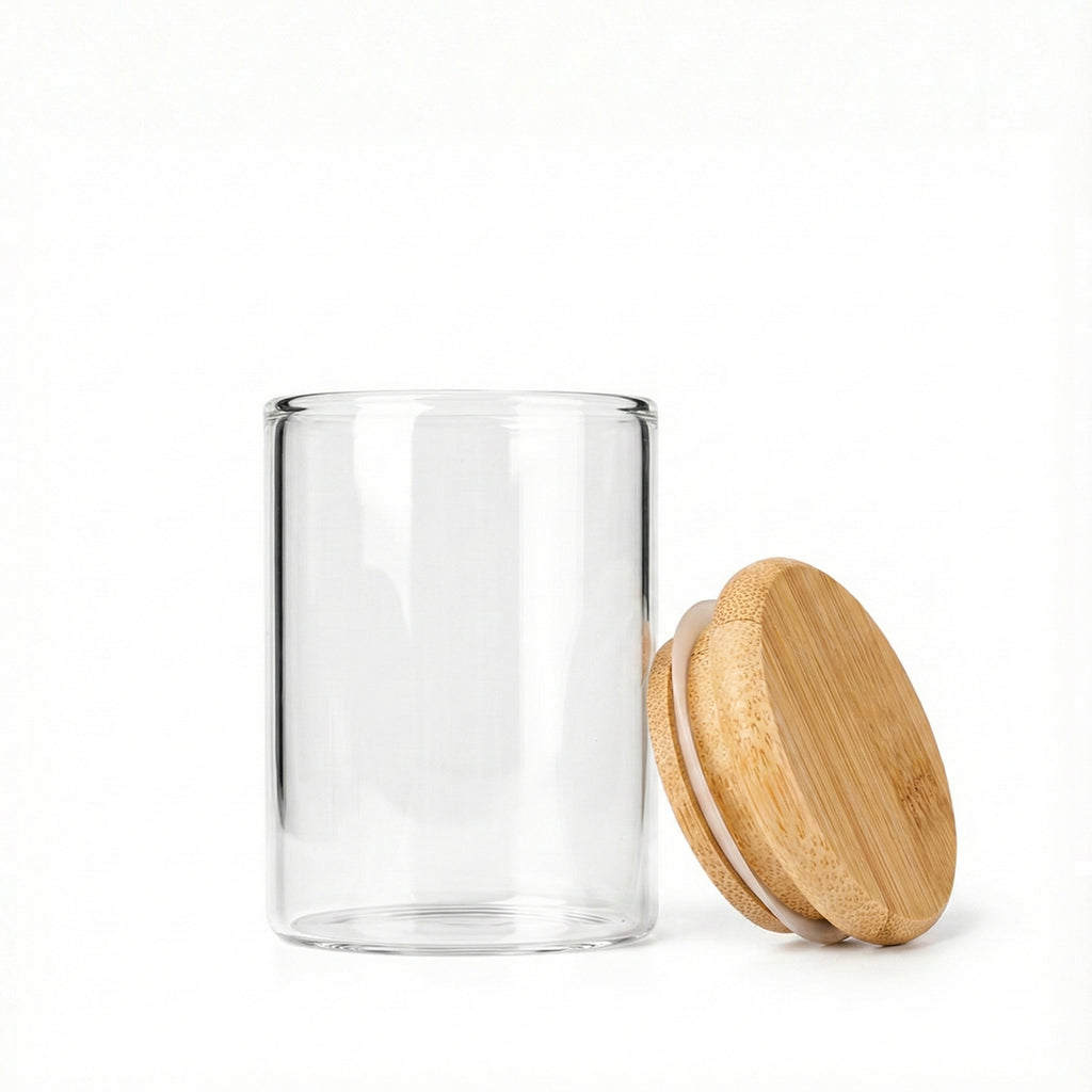 4oz Glass Storage Jar with Wooden Lid – Custom Logo Print or Etched Lid