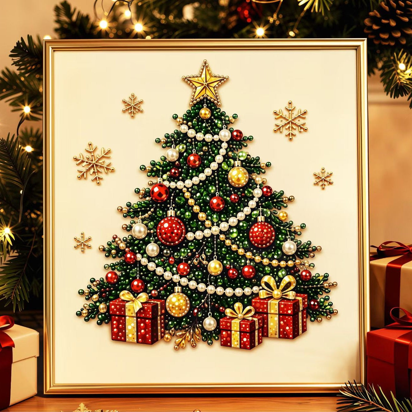 Pearl Painting Kit | Christmas Tree with Frame 20x20cm