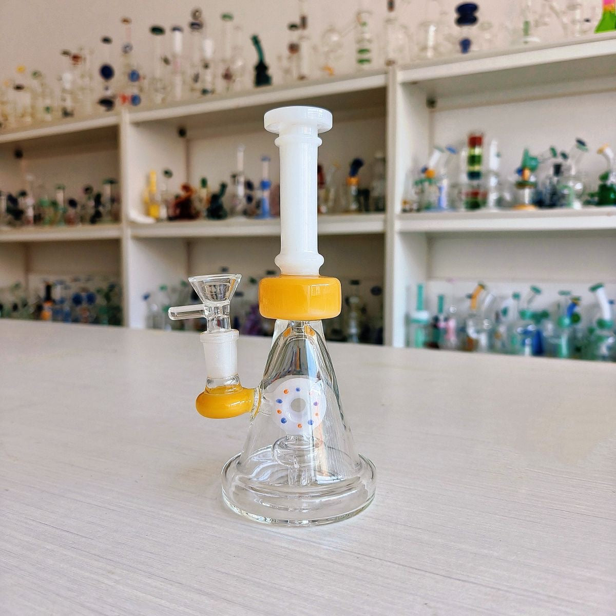 CUSTOM | 8 Inch Color-Block Donut Perc Beaker Glass Bong