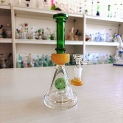 CUSTOM | 8 Inch Color-Block Donut Perc Beaker Glass Bong