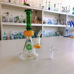 CUSTOM | 8 Inch Color-Block Donut Perc Beaker Glass Bong