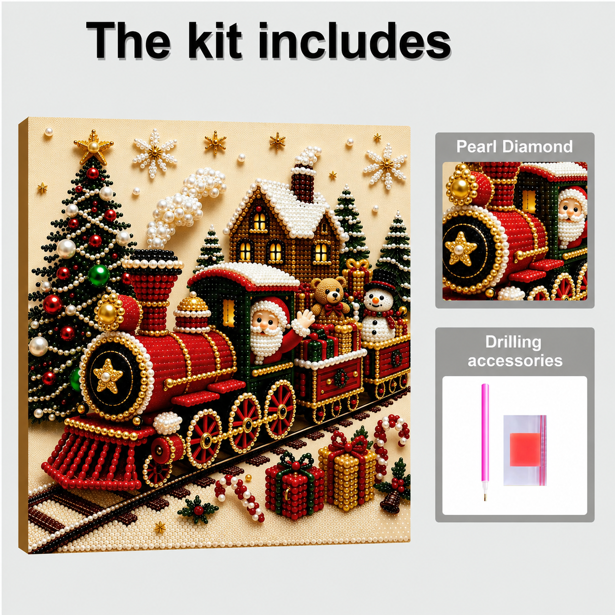 Pearl Painting Kit | Christmas Train with Frame 20x20cm