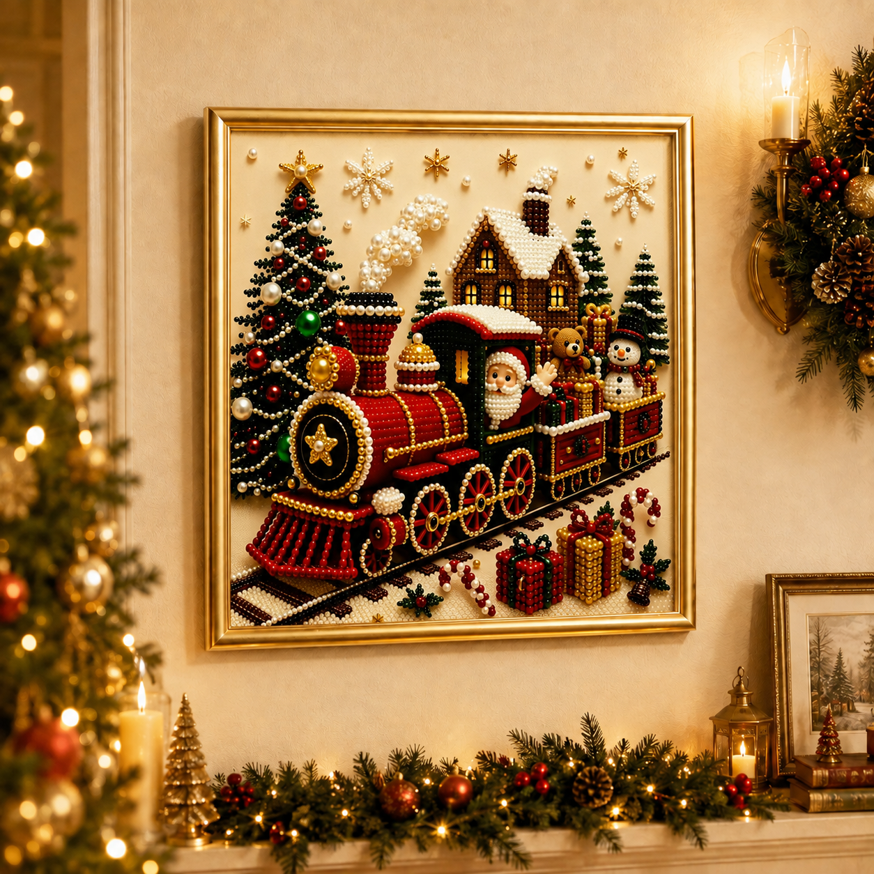 Pearl Painting Kit | Christmas Train with Frame 20x20cm