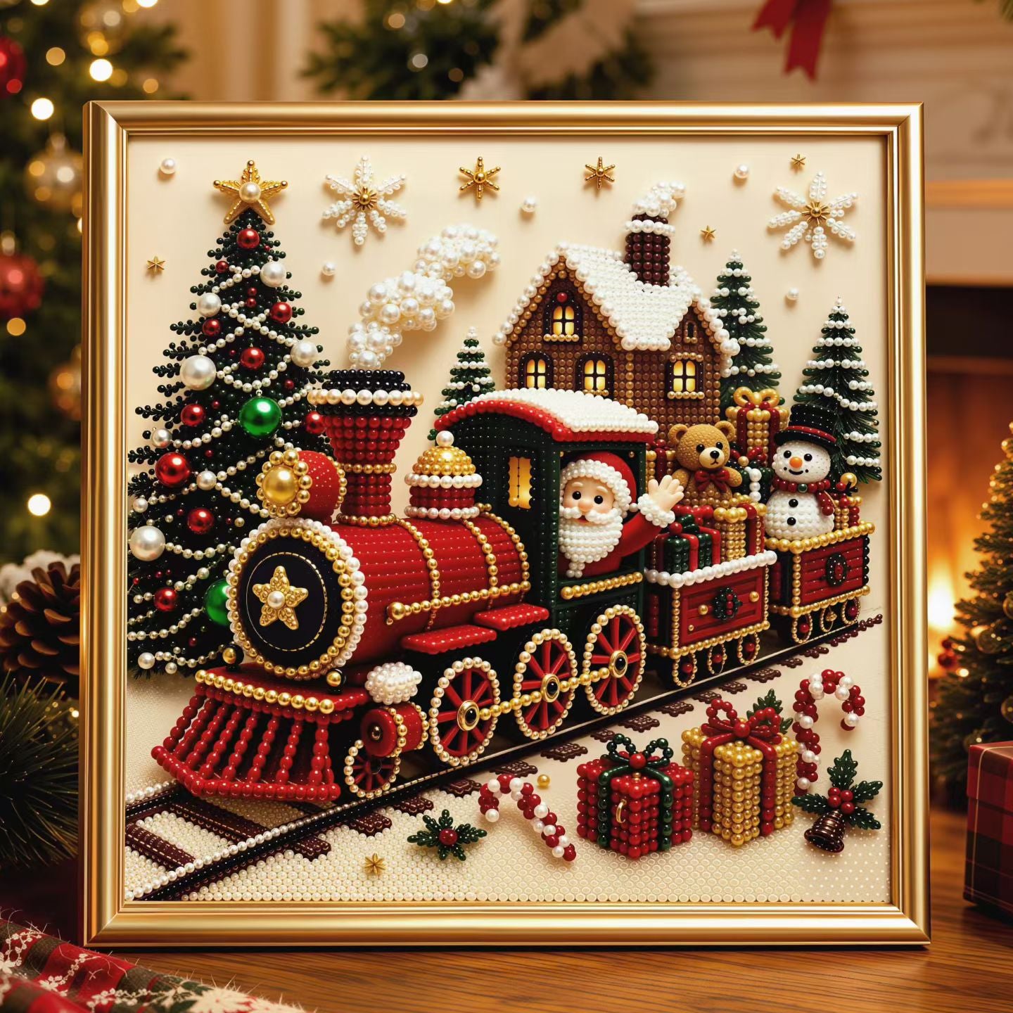 Pearl Painting Kit | Christmas Train with Frame 20x20cm