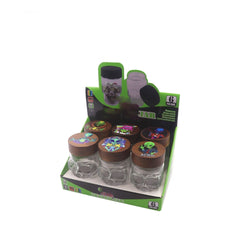 Clear Glass Skull Shaped Jar with Printed  Wood Lid