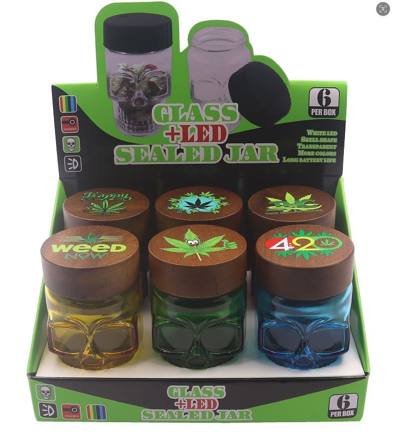 Colorful Transparent Skull-shaped Wood lid Airtight Jar