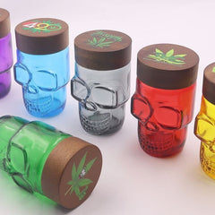 Colorful Transparent Skull-shaped Wood lid Airtight Jar