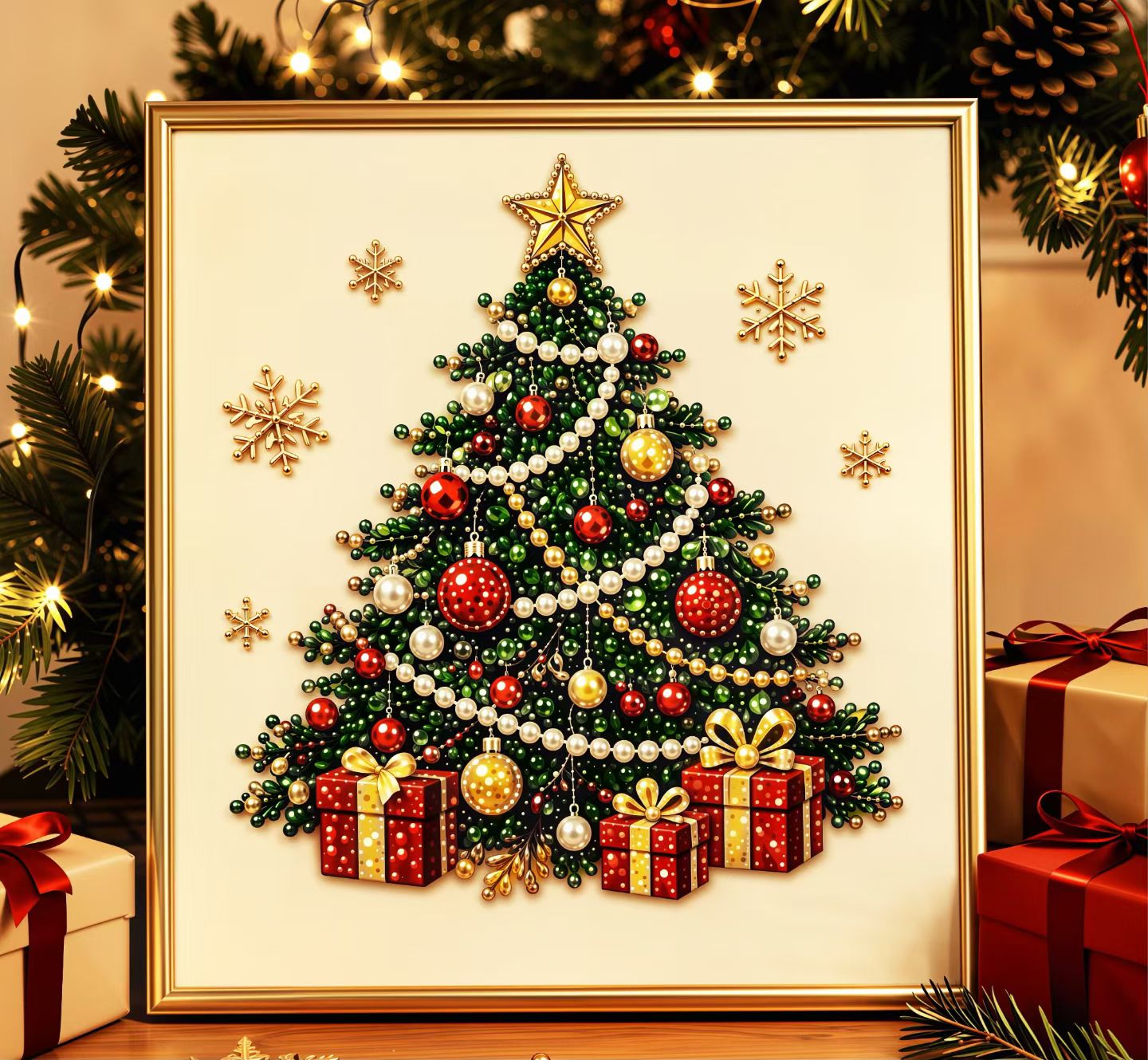 Pearl Painting Kit | Christmas Tree with Frame 20x20cm