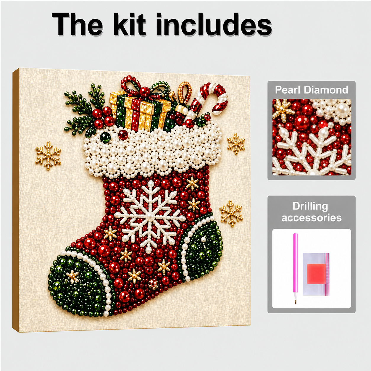 Pearl Painting Kit | Christmas Sock with Frame 20x20cm