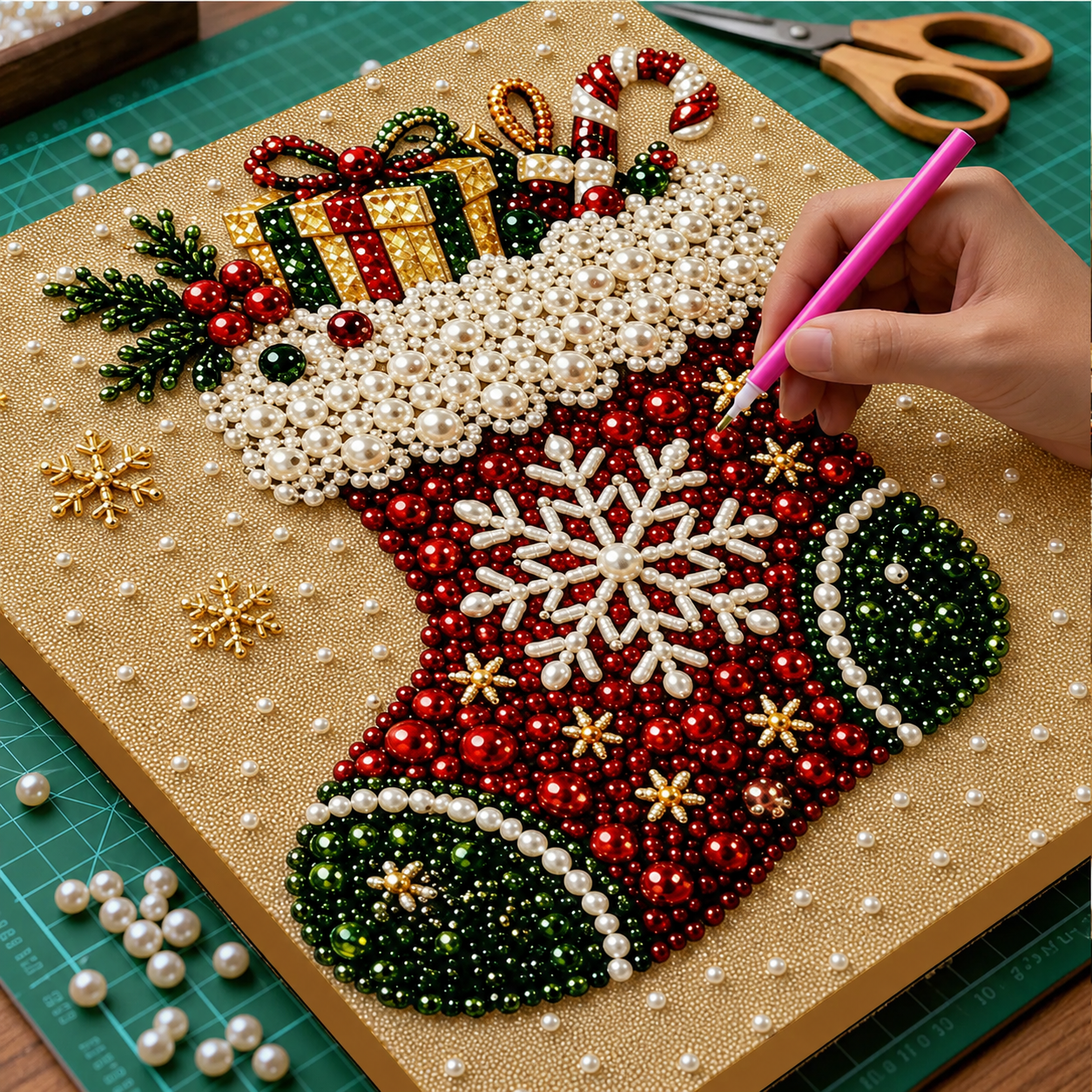 Pearl Painting Kit | Christmas Sock with Frame 20x20cm