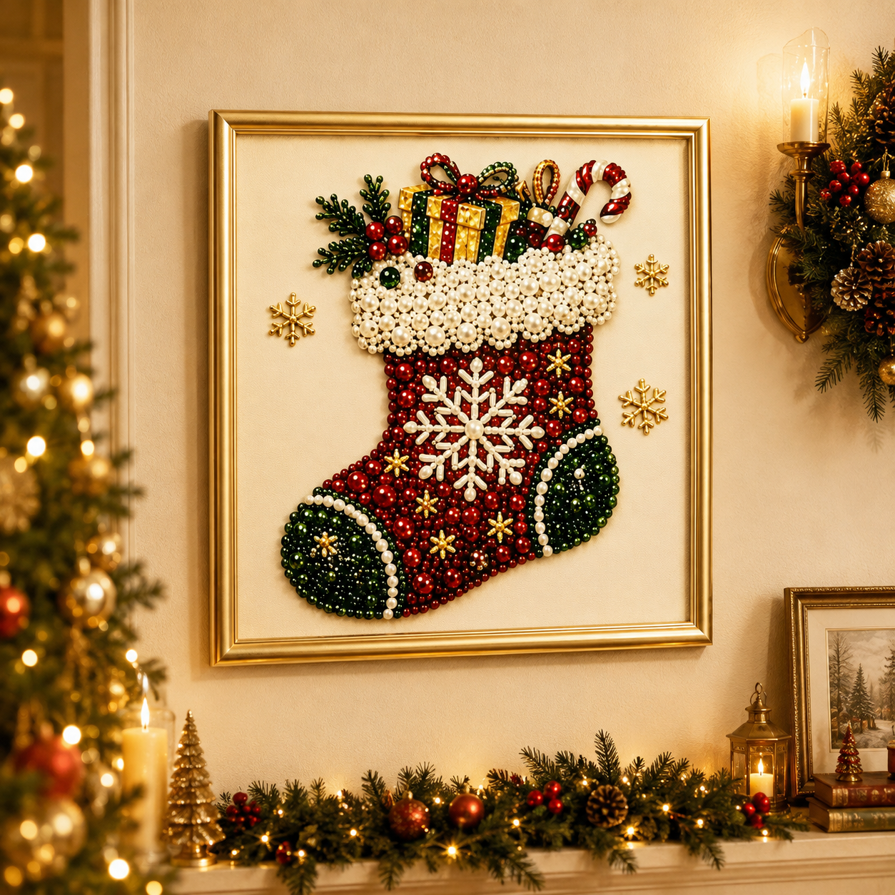 Pearl Painting Kit | Christmas Sock with Frame 20x20cm