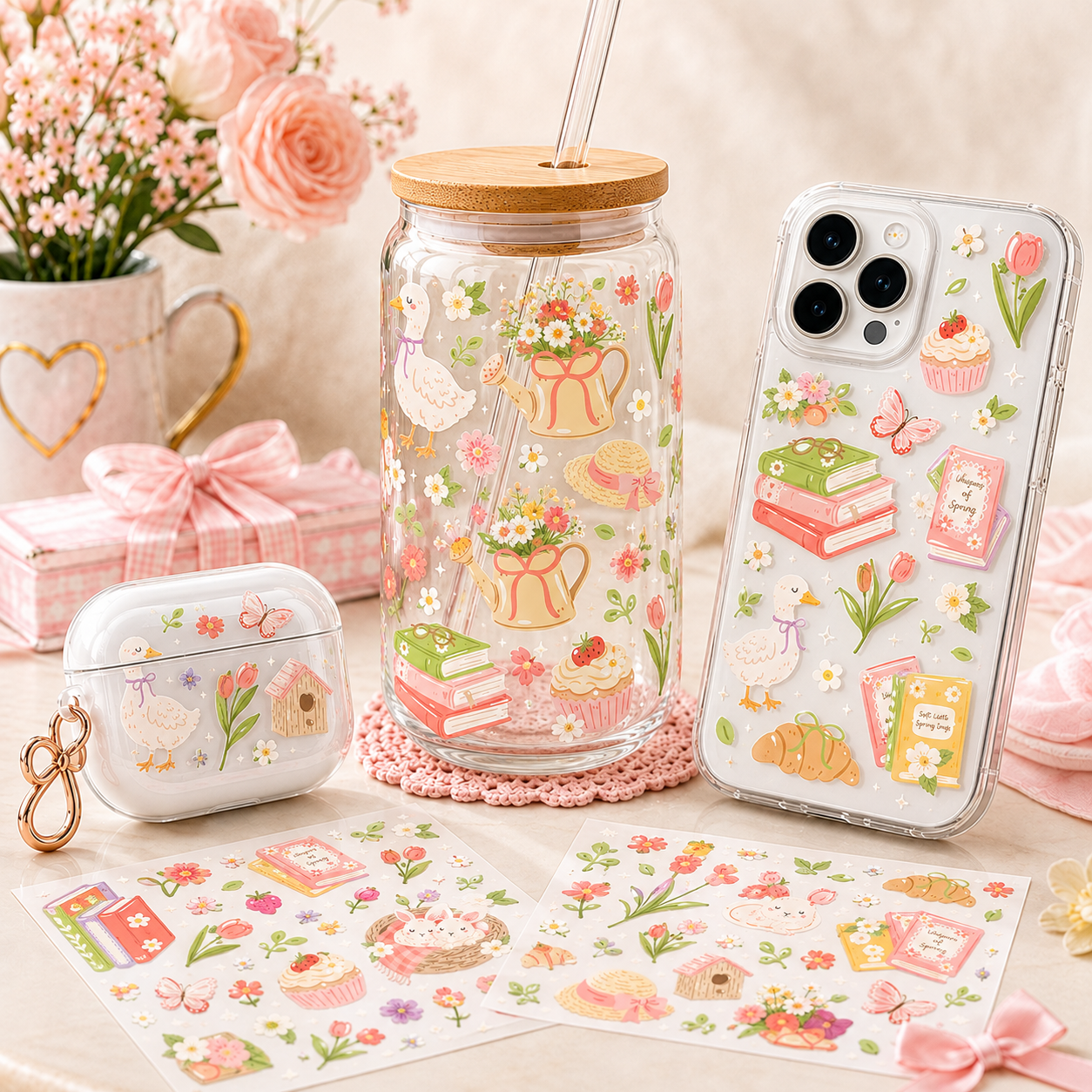 UV Cup Wrap 006| Pink Bow & Bouquet