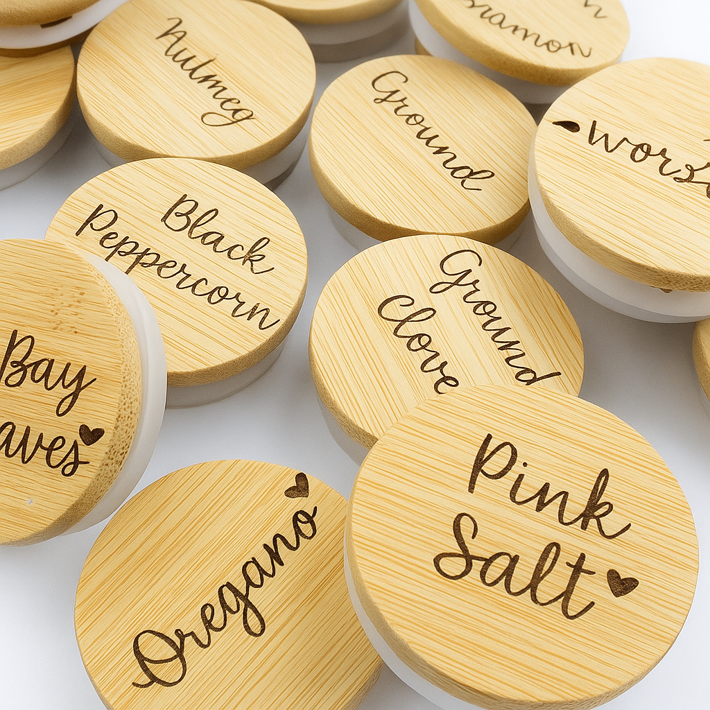Custom Engraved Glass Storage Jar with Natural Wooden Lid – Multiple Sizes Available