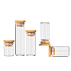 1oz/1g Stash Glass Jar with Bamboo Lid for Food Spice Flower Multiple Storage Uses
