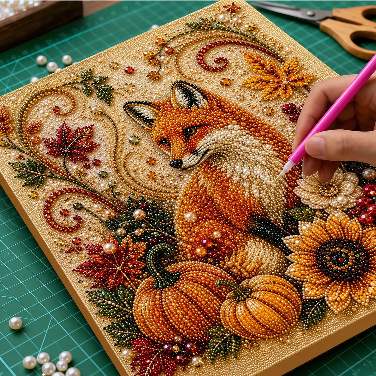 Pearl Painting Kit | Autumn Fox Framed 30x30cm