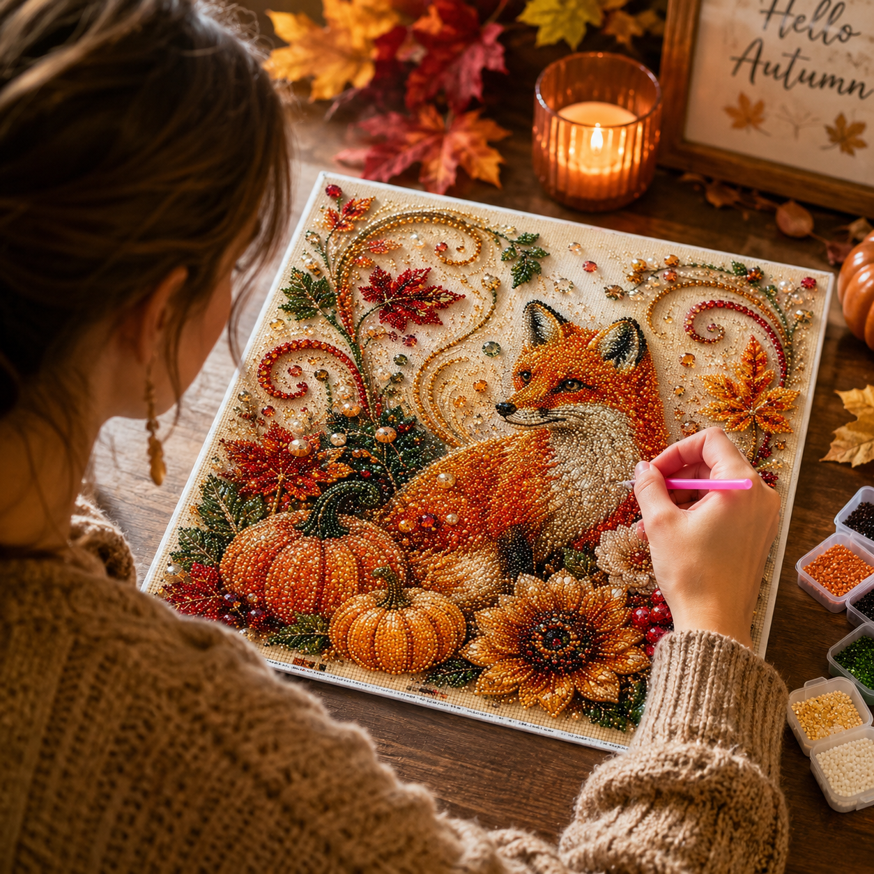 Pearl Painting Kit | Autumn Fox Framed 30x30cm