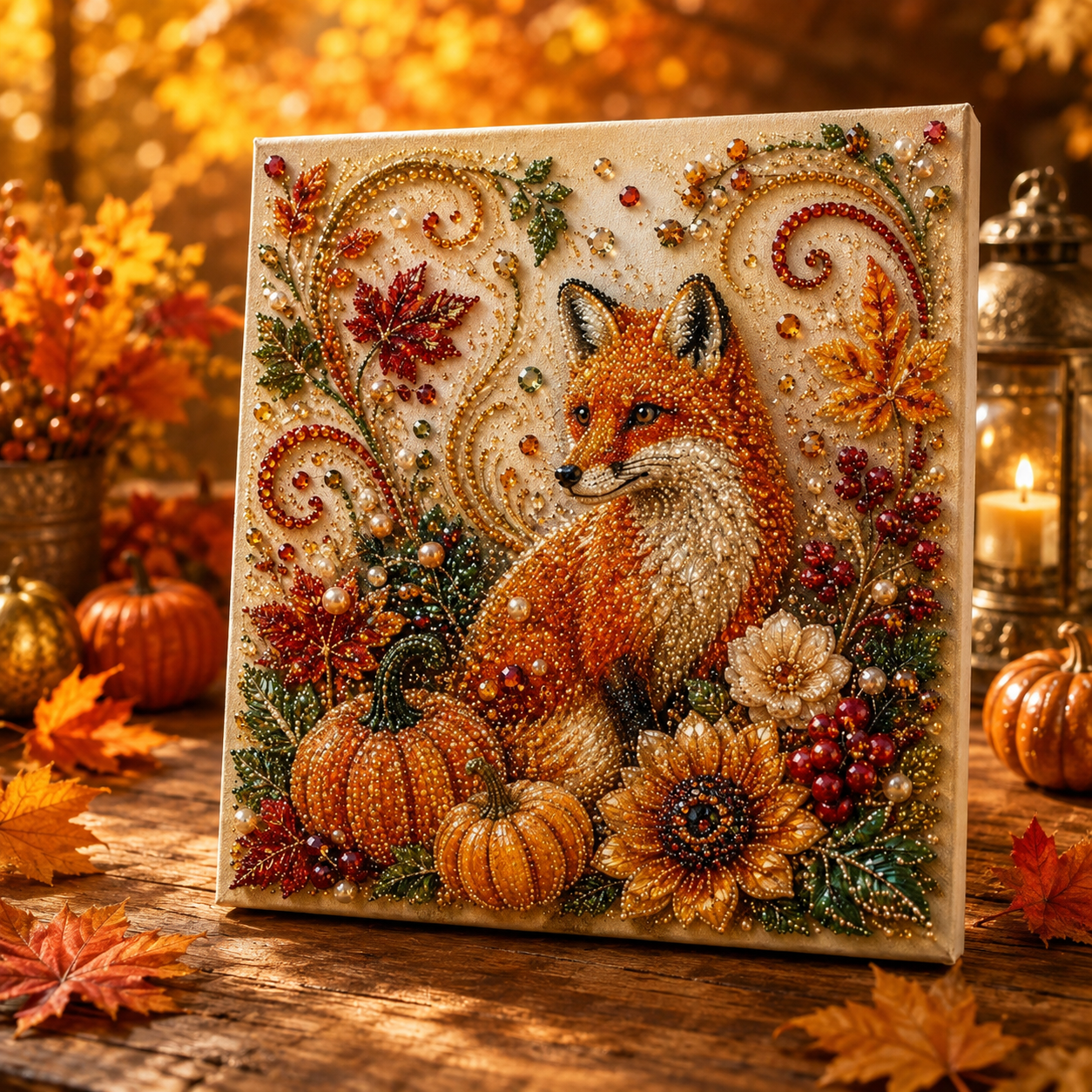 Pearl Painting Kit | Autumn Fox Framed 30x30cm