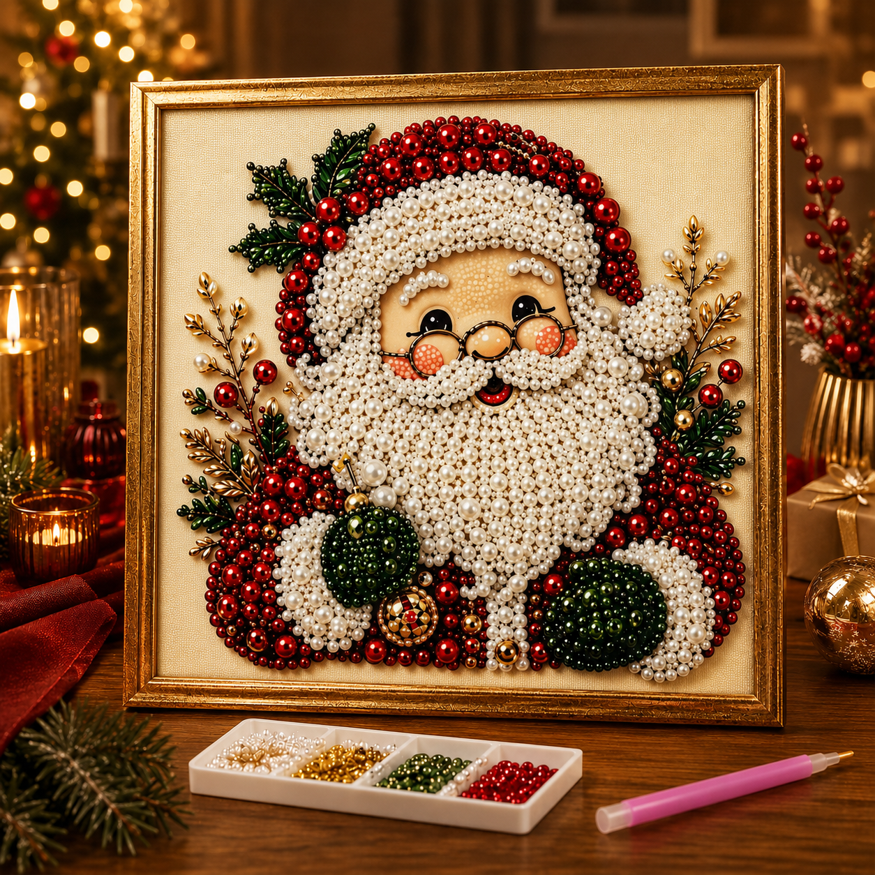 Pearl Painting Kit | Christmas with Frame 20x20cm