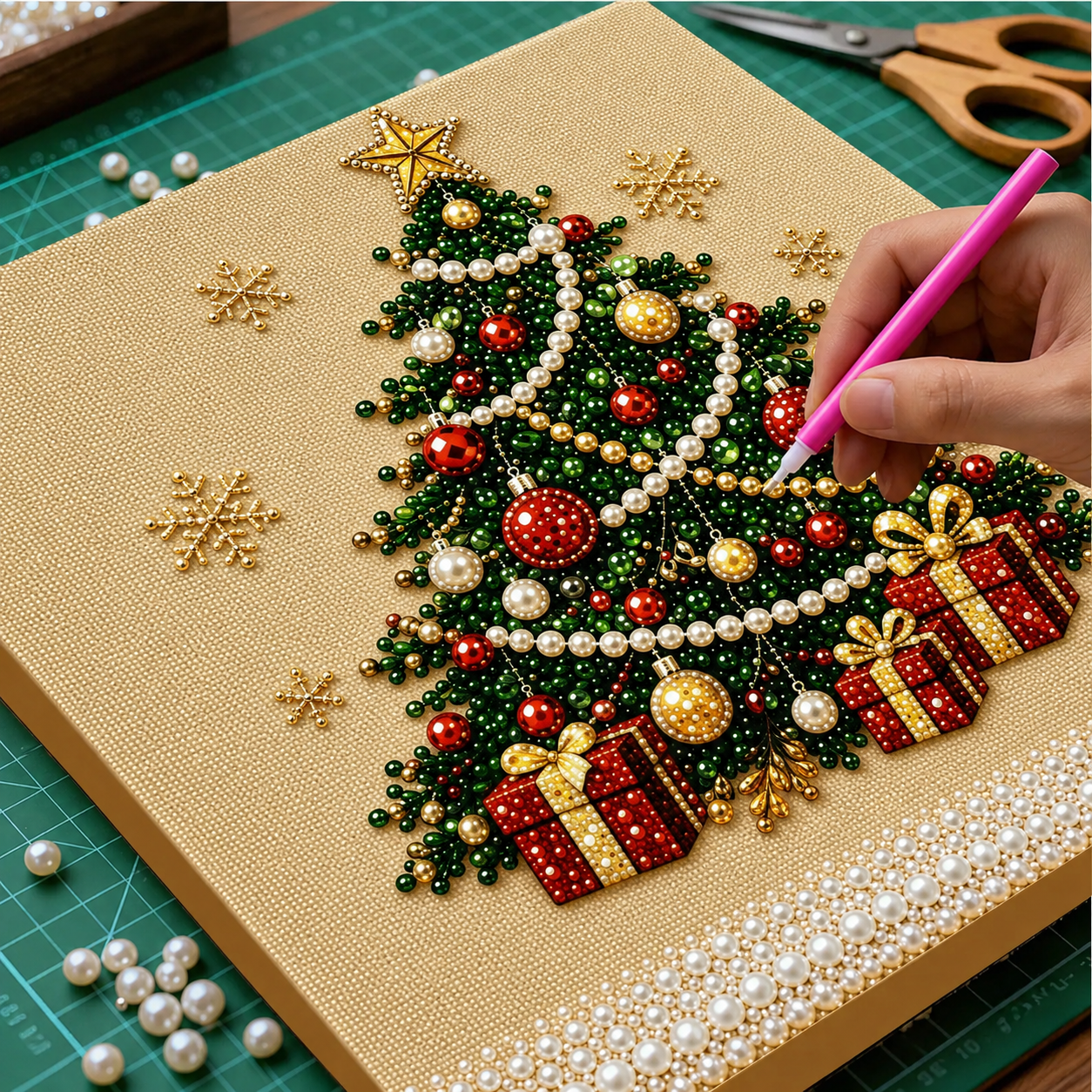 Pearl Painting Kit | Christmas Tree with Frame 20x20cm