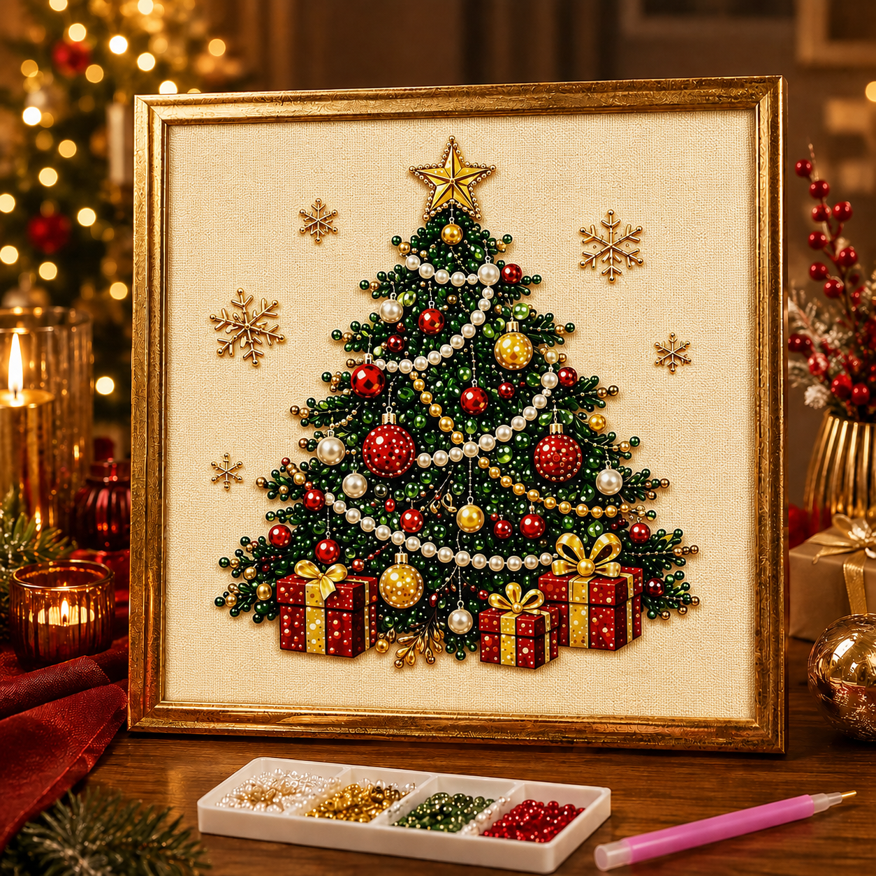 Pearl Painting Kit | Christmas Tree with Frame 20x20cm
